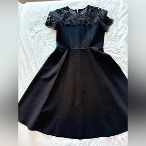 Carolina Herrera Black Lace-Trimmed Dress